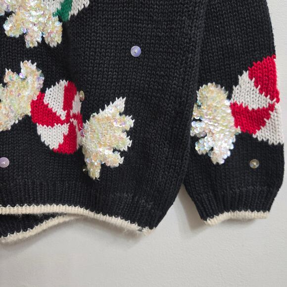 Belle Pointe Womens Vtg 90s Christmas Holiday Candy Sequins Cardigan Sweater L - Picture 4 of 11